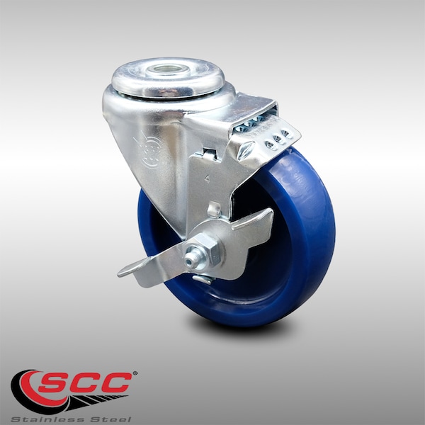 4 Inch SS Solid Polyurethane Wheel Swivel Bolt Hole Caster with Brake SCC